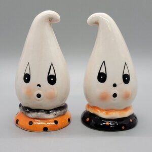 Johanna Parker Halloween Black Orange Ghost Salt & Pepper Shakers Set Figurines